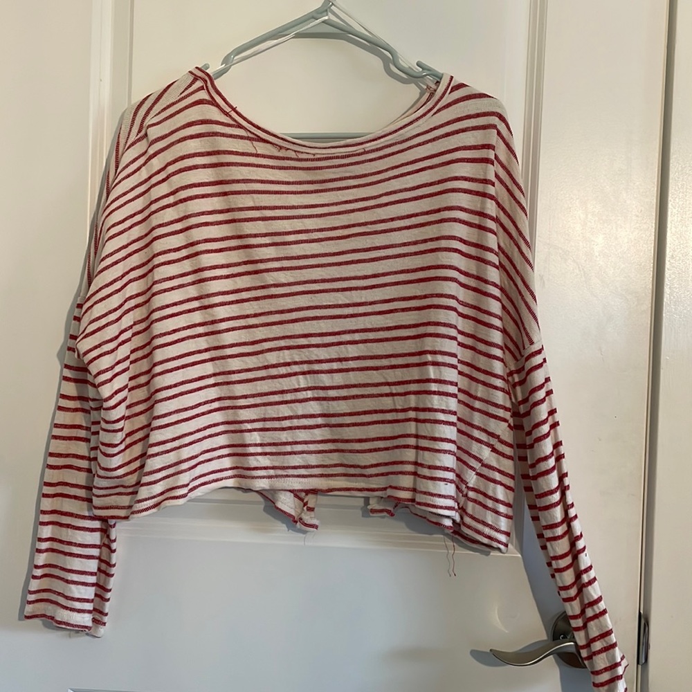 Red & white sweater with button back